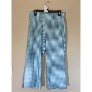 Lands End Blue Gingham Check Stretch Cotton Starfish Crop Pants Womens Medium